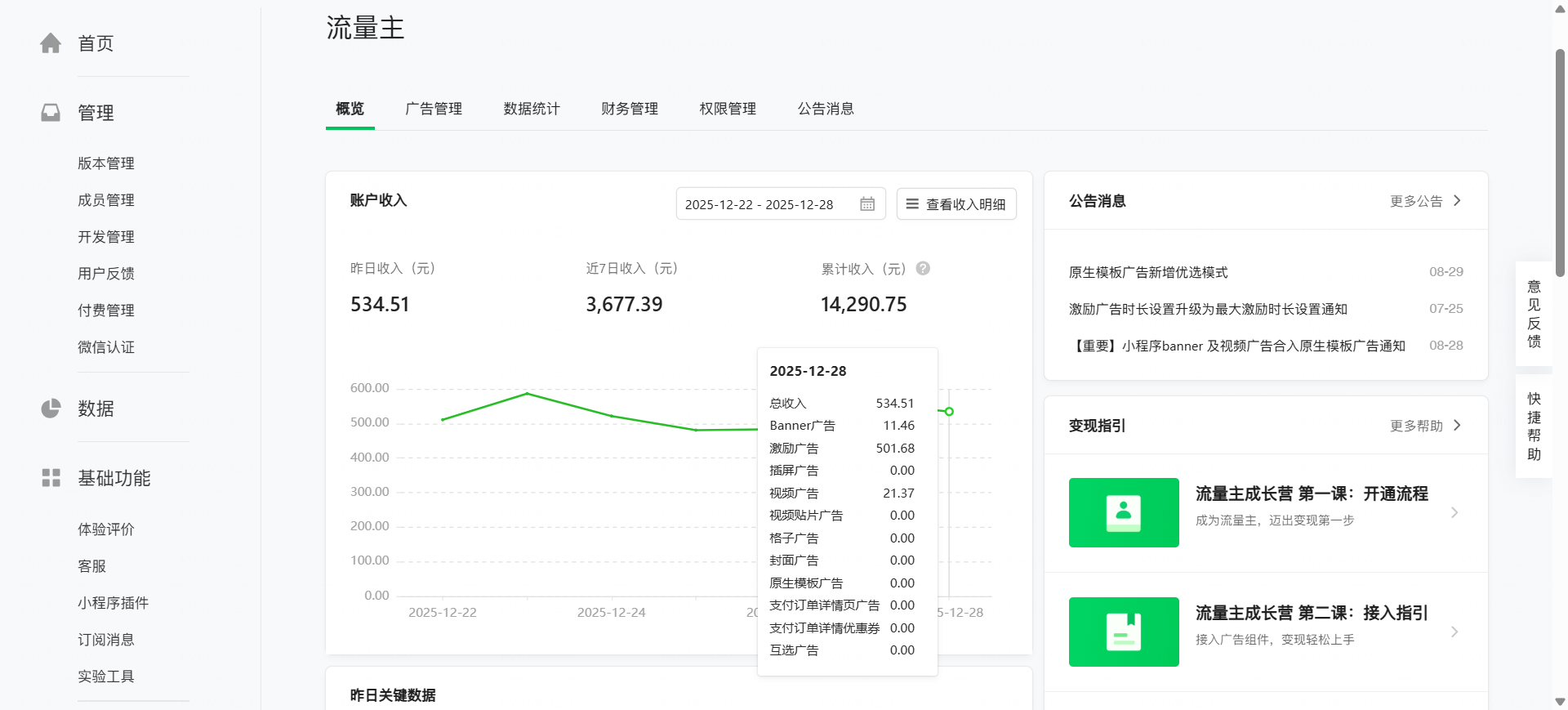 客户收益截图：累计收入 14290 元